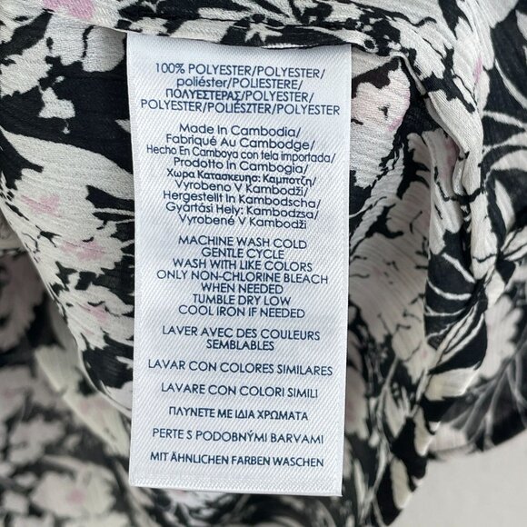 Chaps Womens Plus 2X Black White Boho Floral Ruffle Sleeve Blouse Shirt - Picture 5 of 11